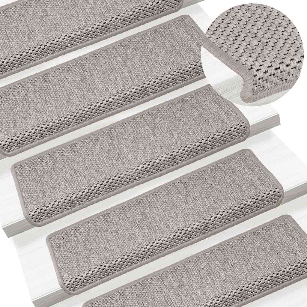 Tapetes escada adesivos aspeto sisal 15pcs 65x21x4 cm prateado