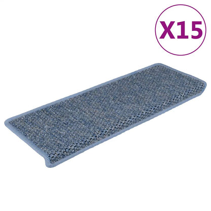 Tapetes escada adesivos aspeto sisal 15 pcs 65x21x4 cm azul