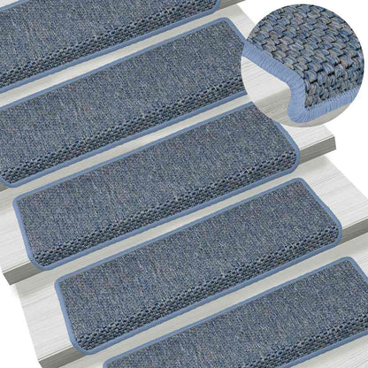 Tapetes escada adesivos aspeto sisal 15 pcs 65x21x4 cm azul