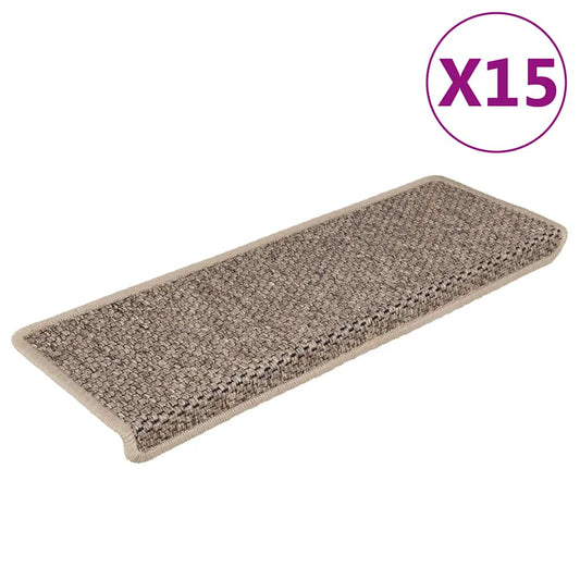 Tapetes escada adesivos aspeto sisal 15pcs 65x21x4 bege-escuro