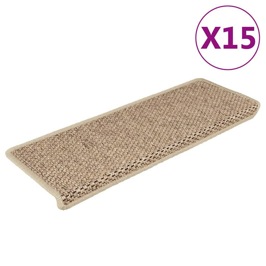 Tapetes escada adesivos aspeto sisal 15pcs 65x21x4cm cor areia