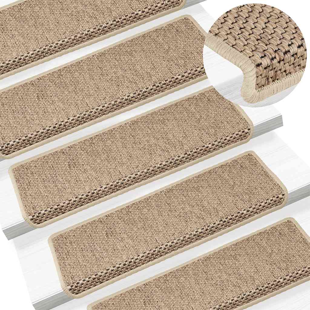 Tapetes escada adesivos aspeto sisal 15pcs 65x21x4cm cor areia