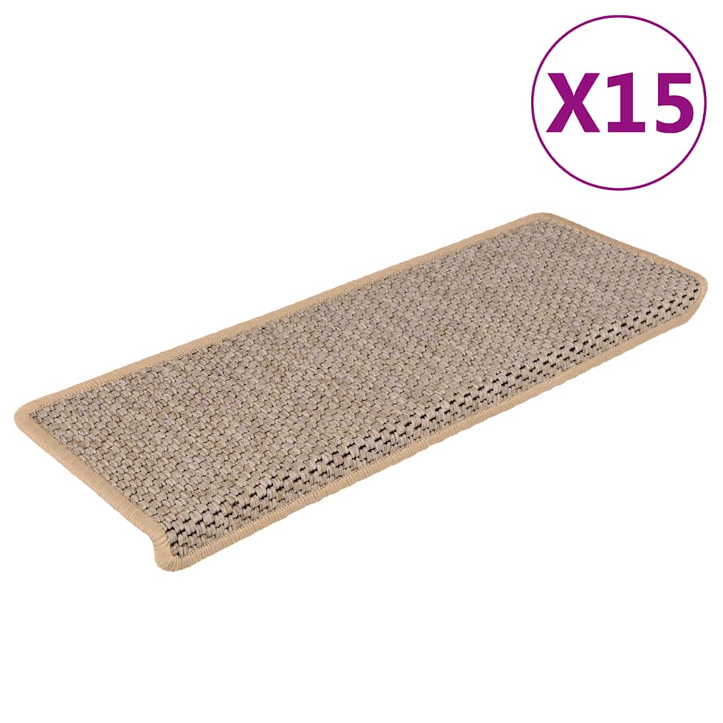 Tapetes escada adesivos aspeto sisal 15pcs 65x21x4cm bege-claro