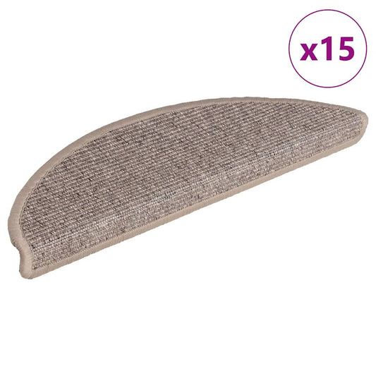 Tapetes de escada 15 peças 56x17x3 cm bege escuro semicircular