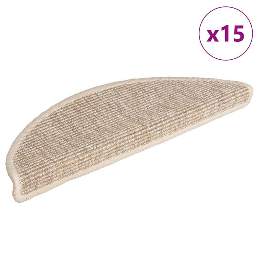 Tapetes de escada 15 peças 56x17x3 cm bege claro semicircular
