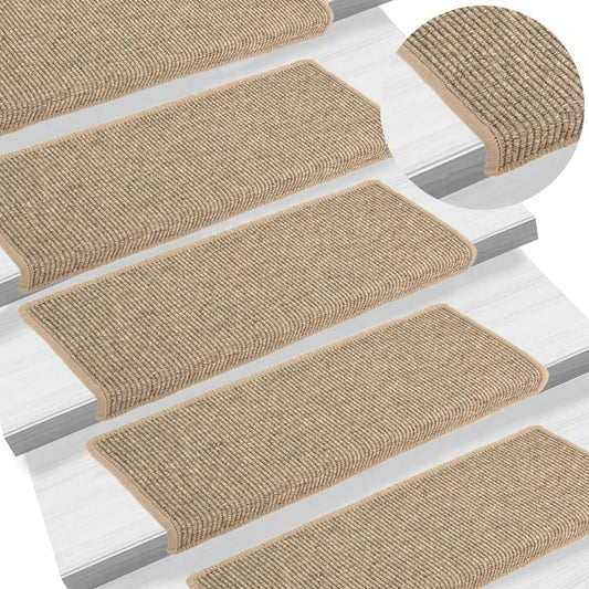 Tapetes de escada 15 peças 65x21x4 cm bege escuro com borda retangular