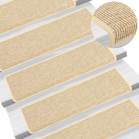 Tapetes de escada 15 peças 65x21x4 cm bege claro com borda retangular