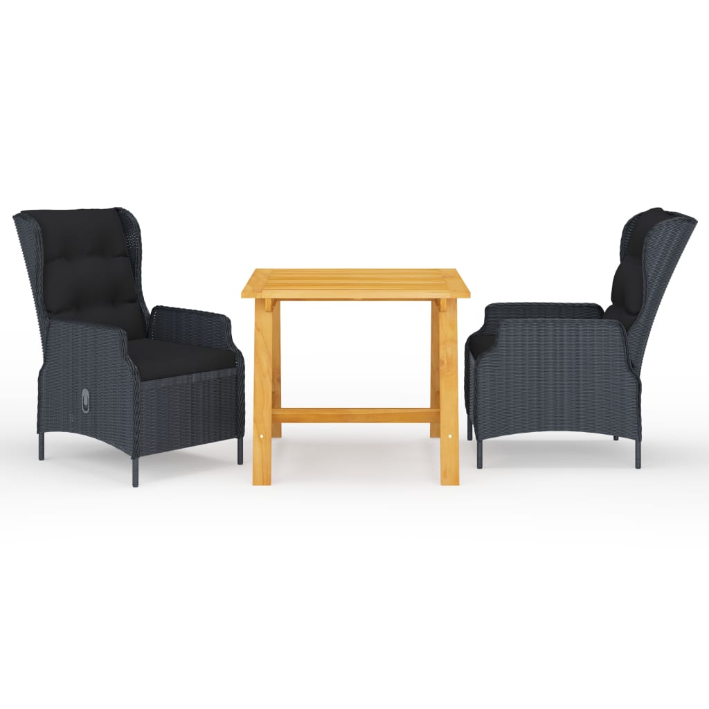 3 pcs conjunto de jantar para jardim cinzento-escuro