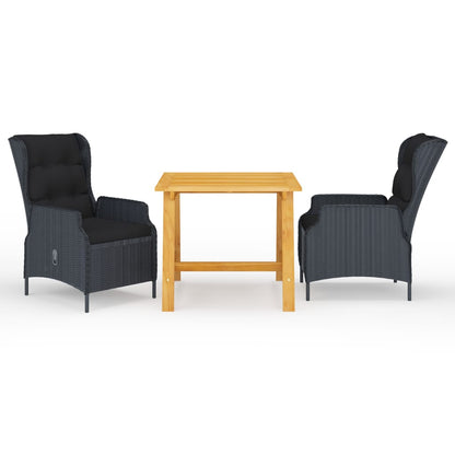 3 pcs conjunto de jantar para jardim cinzento-escuro