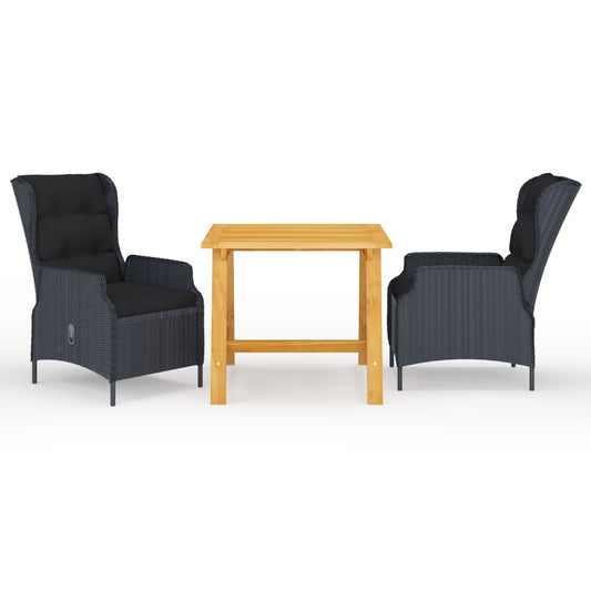 3 pcs conjunto de jantar para jardim cinzento-escuro