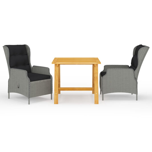 3 pcs conjunto de jantar para jardim cinzento-claro