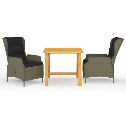 3 pcs conjunto de jantar para jardim castanho