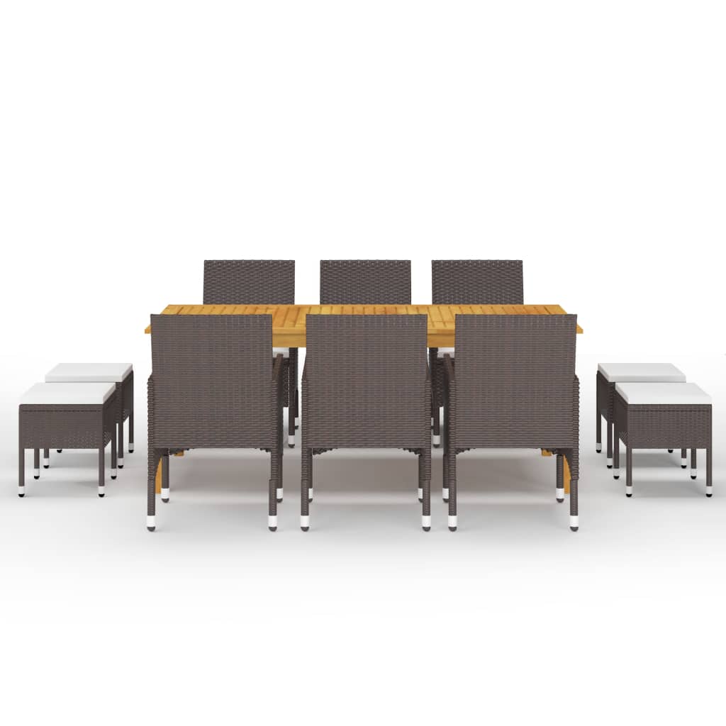 11 pcs conjunto de jantar para jardim castanho