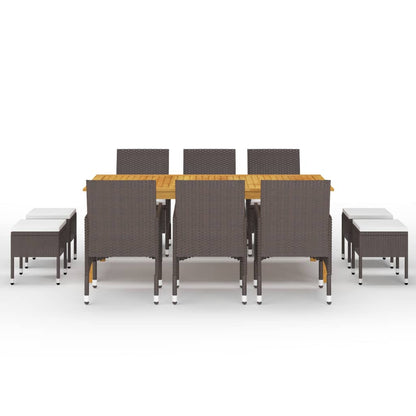 11 pcs conjunto de jantar para jardim castanho