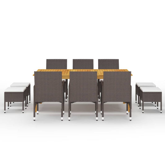 11 pcs conjunto de jantar para jardim castanho