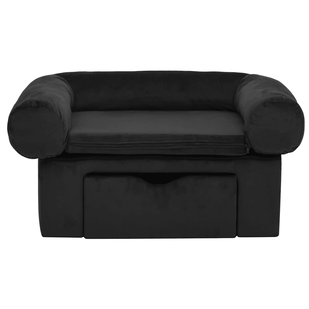 Sofá para cães com gaveta 75x50x38 cm pelúcia preto