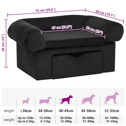 Sofá para cães com gaveta 75x50x38 cm pelúcia preto