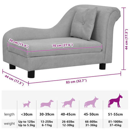 Sofá para cães com almofada 83x44x44 cm pelúcia cinzento