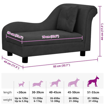 Sofá para cães com almofada 83x44x44 cm pelúcia preto