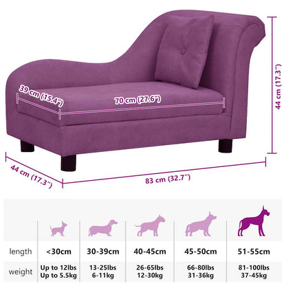 Sofá para cães com almofada 83x44x44 cm pelúcia bordô