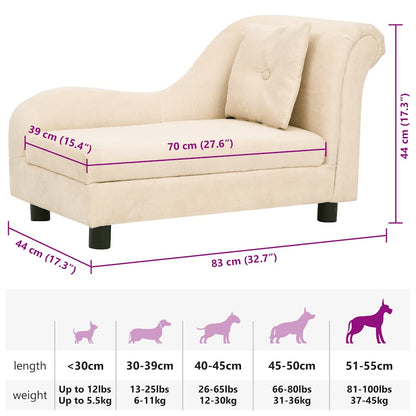 Sofá para cães com almofada 83x44x44 cm pelúcia creme