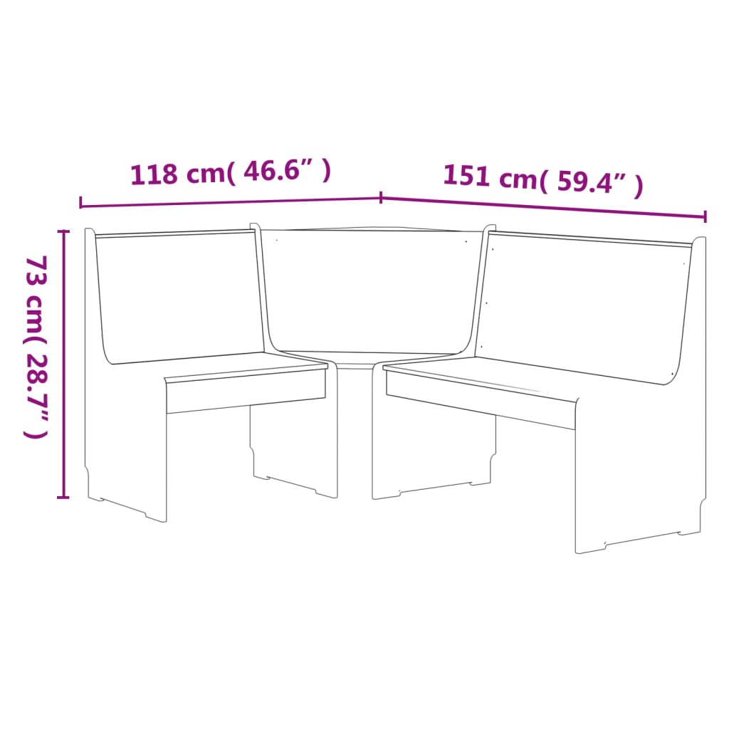 Banco de canto REINE 151 cm pinho maciço branco