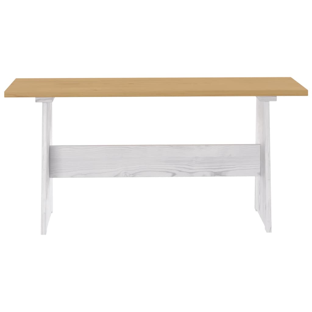Mesa de jantar com banco REINE pinho maciço castanho mel/branco