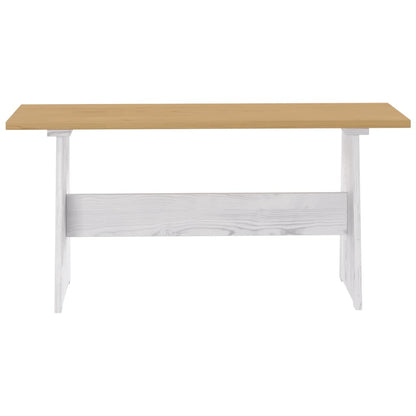 Mesa de jantar com banco REINE pinho maciço castanho mel/branco