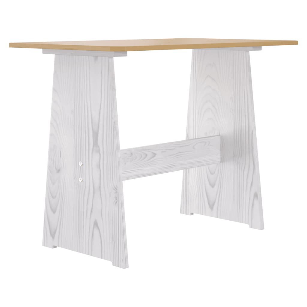 Mesa de jantar com banco REINE pinho maciço castanho mel/branco