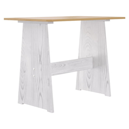 Mesa de jantar com banco REINE pinho maciço castanho mel/branco