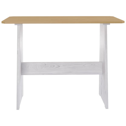 Mesa de jantar com banco REINE pinho maciço castanho mel/branco