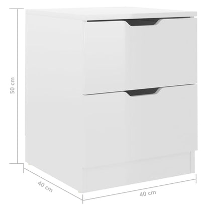 Mesas cabeceira 2 pcs 40x40x50 cm contraplacado branco brilhante