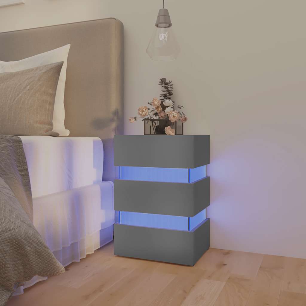 Mesa de cabeceira c/ luzes LED derivados de madeira cinza
