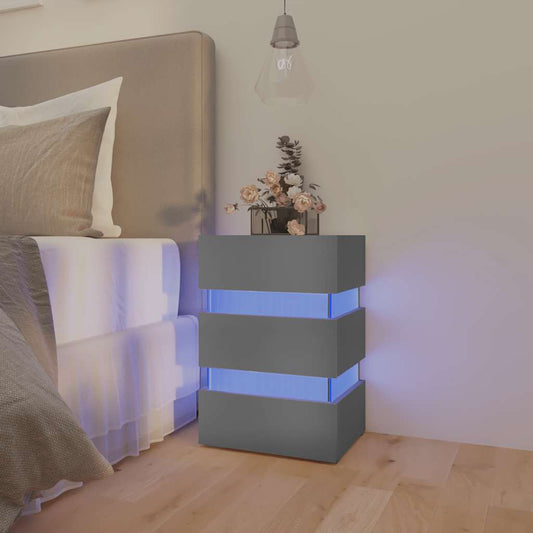 Mesa de cabeceira c/ luzes LED derivados de madeira cinza