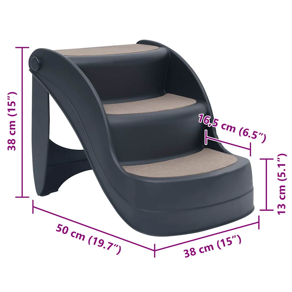 Escada para cães dobrável com 3 degraus cinzento-escuro