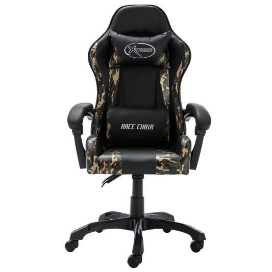 Cadeira estilo corrida couro artificial preto e camuflado
