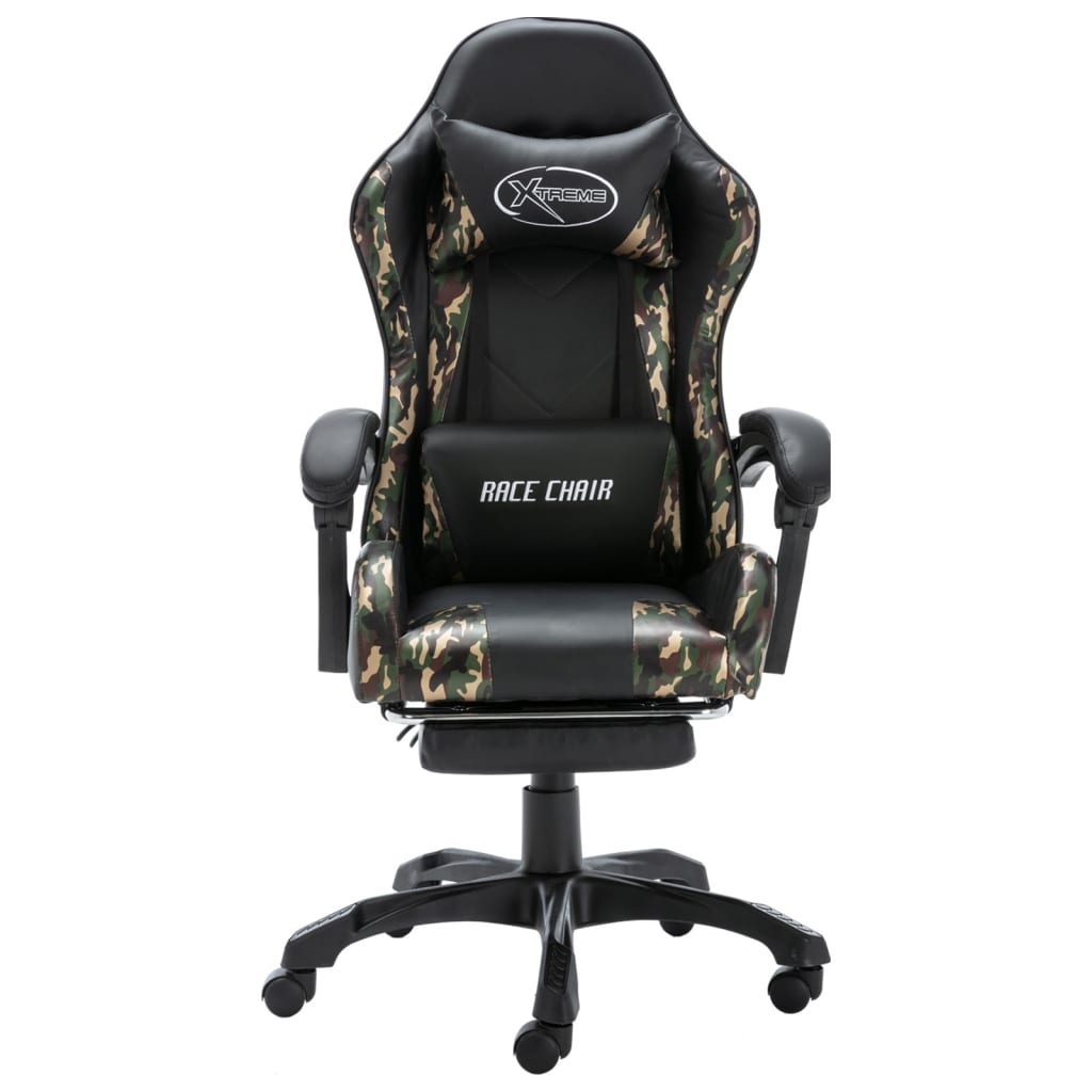 Cadeira estilo corrida c/ apoio pés couro art. preto/camuflado