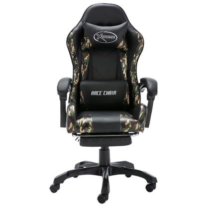 Cadeira estilo corrida c/ apoio pés couro art. preto/camuflado