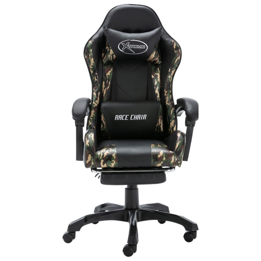 Cadeira estilo corrida c/ apoio pés couro art. preto/camuflado