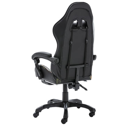 Cadeira estilo corrida c/ apoio pés couro art. preto/camuflado