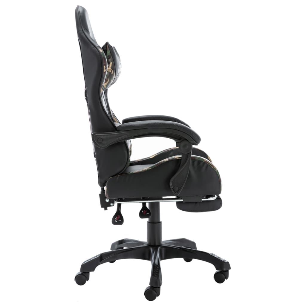 Cadeira estilo corrida c/ apoio pés couro art. preto/camuflado