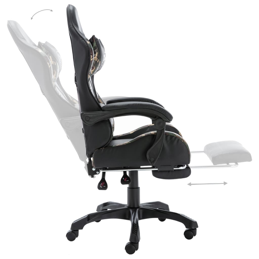 Cadeira estilo corrida c/ apoio pés couro art. preto/camuflado