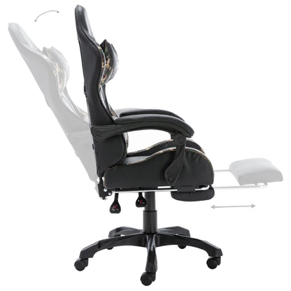Cadeira estilo corrida c/ apoio pés couro art. preto/camuflado