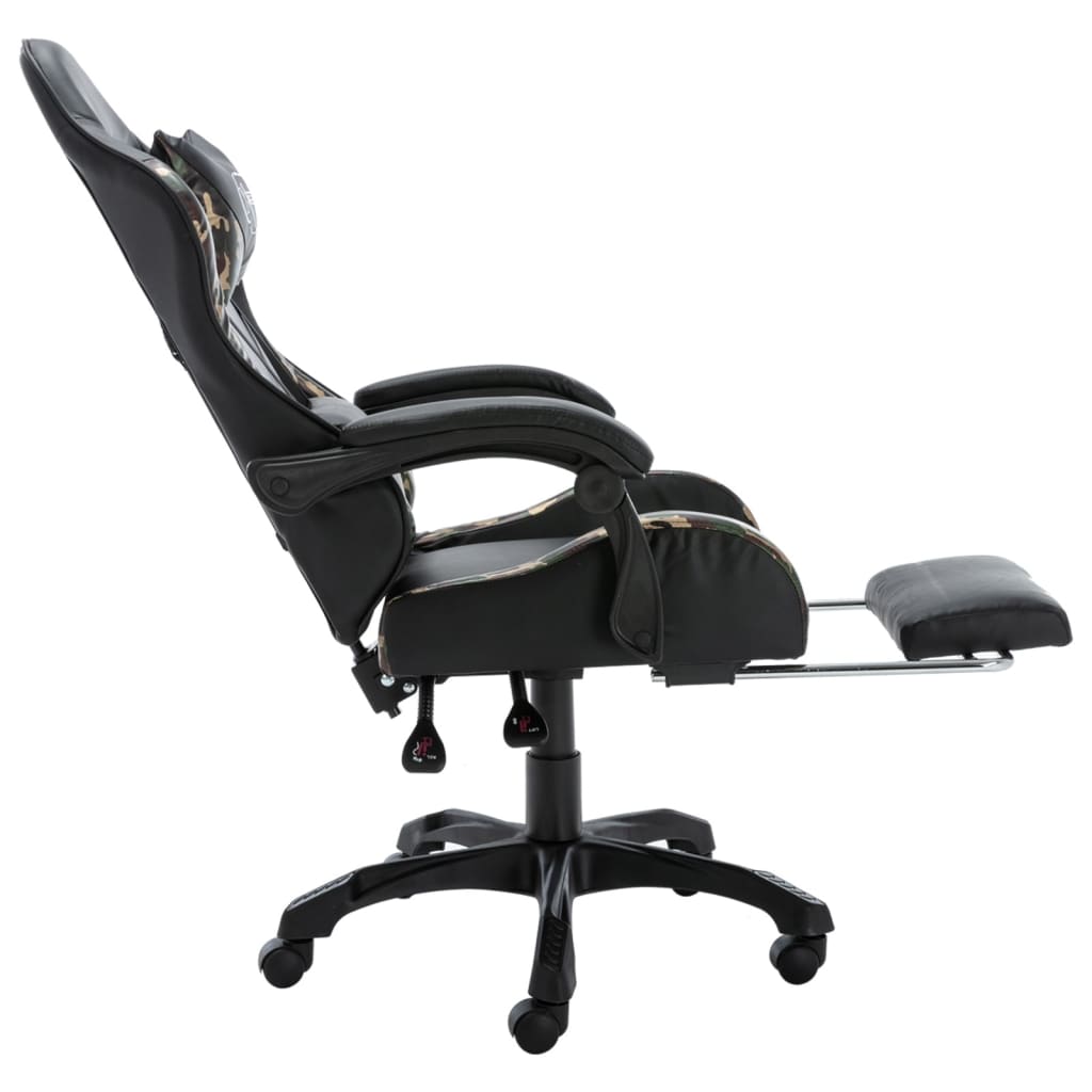 Cadeira estilo corrida c/ apoio pés couro art. preto/camuflado