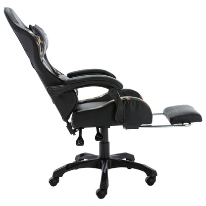 Cadeira estilo corrida c/ apoio pés couro art. preto/camuflado