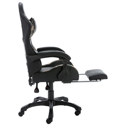Cadeira estilo corrida c/ apoio pés couro art. preto/camuflado
