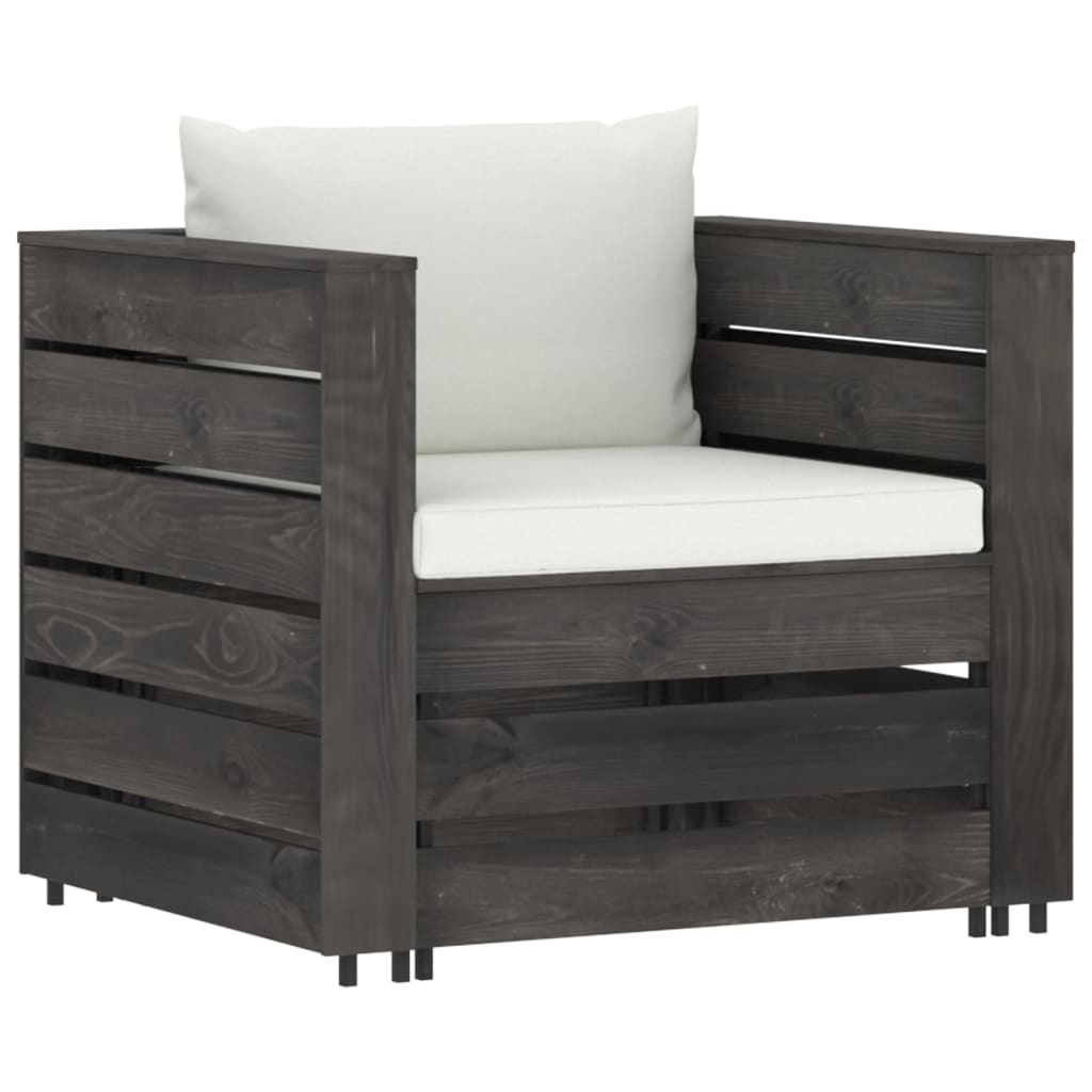 2 pcs conj. lounge jardim + almofadões madeira impreg. cinzento