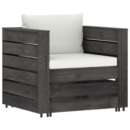 2 pcs conj. lounge jardim + almofadões madeira impreg. cinzento