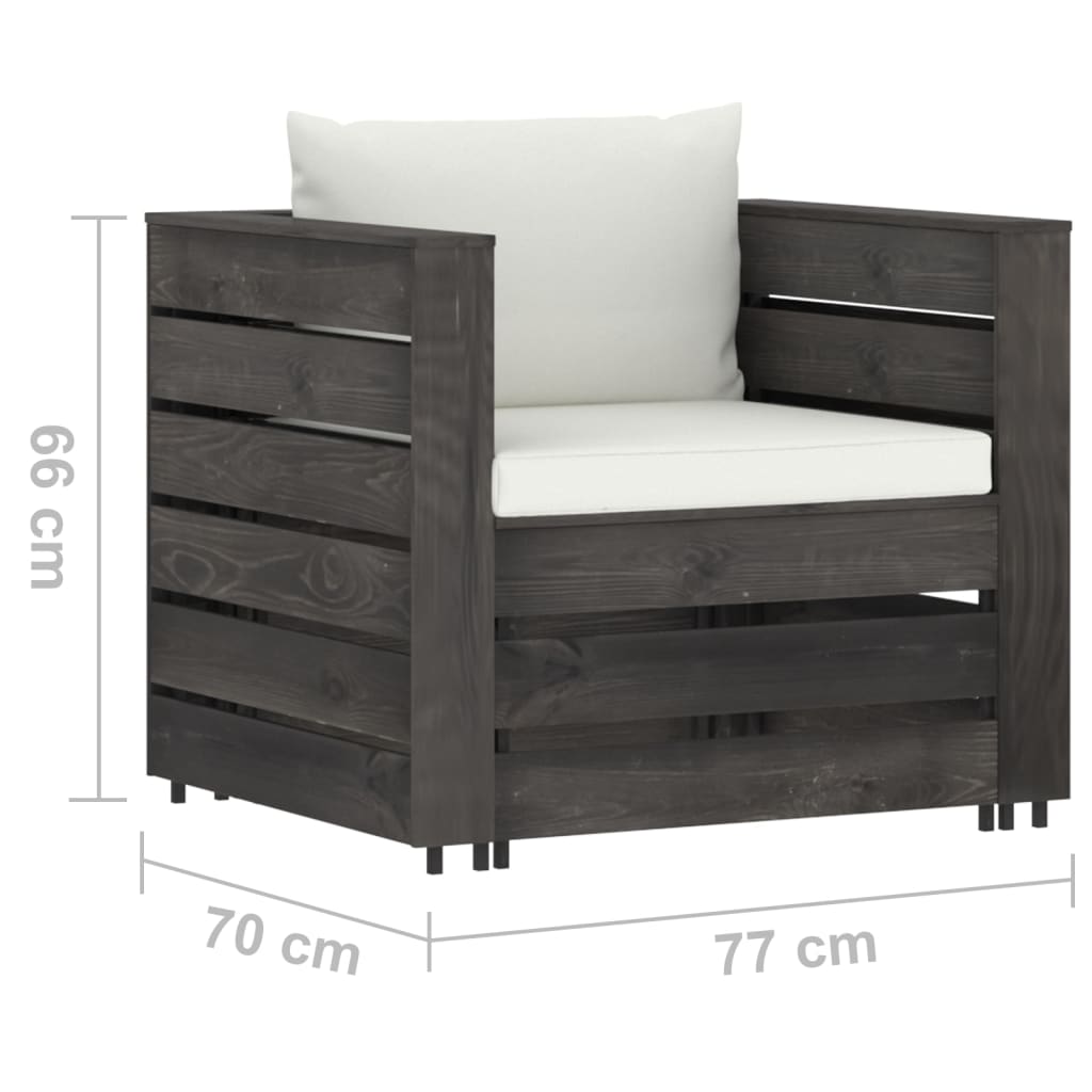 2 pcs conj. lounge jardim + almofadões madeira impreg. cinzento