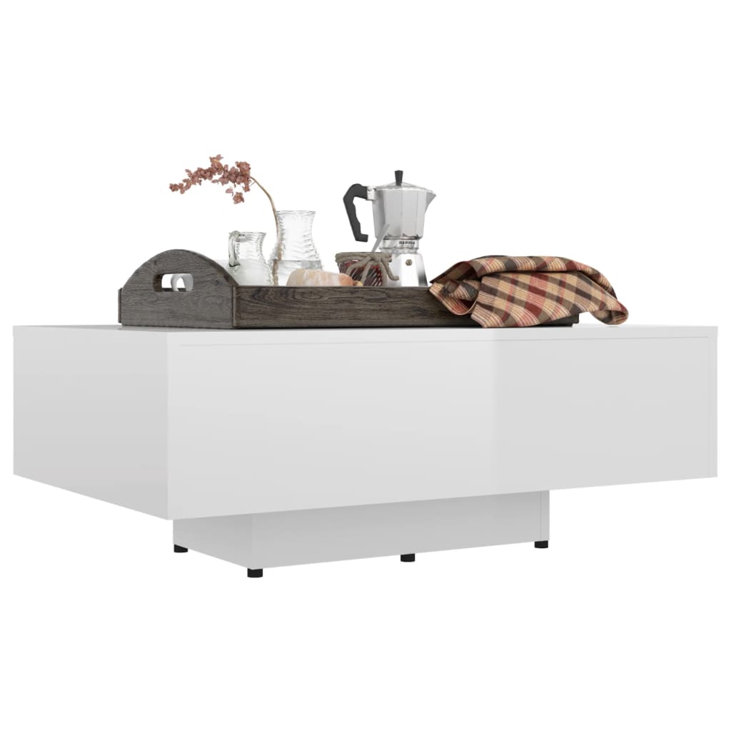 Mesa de centro 85x55x31 cm contraplacado branco brilhante